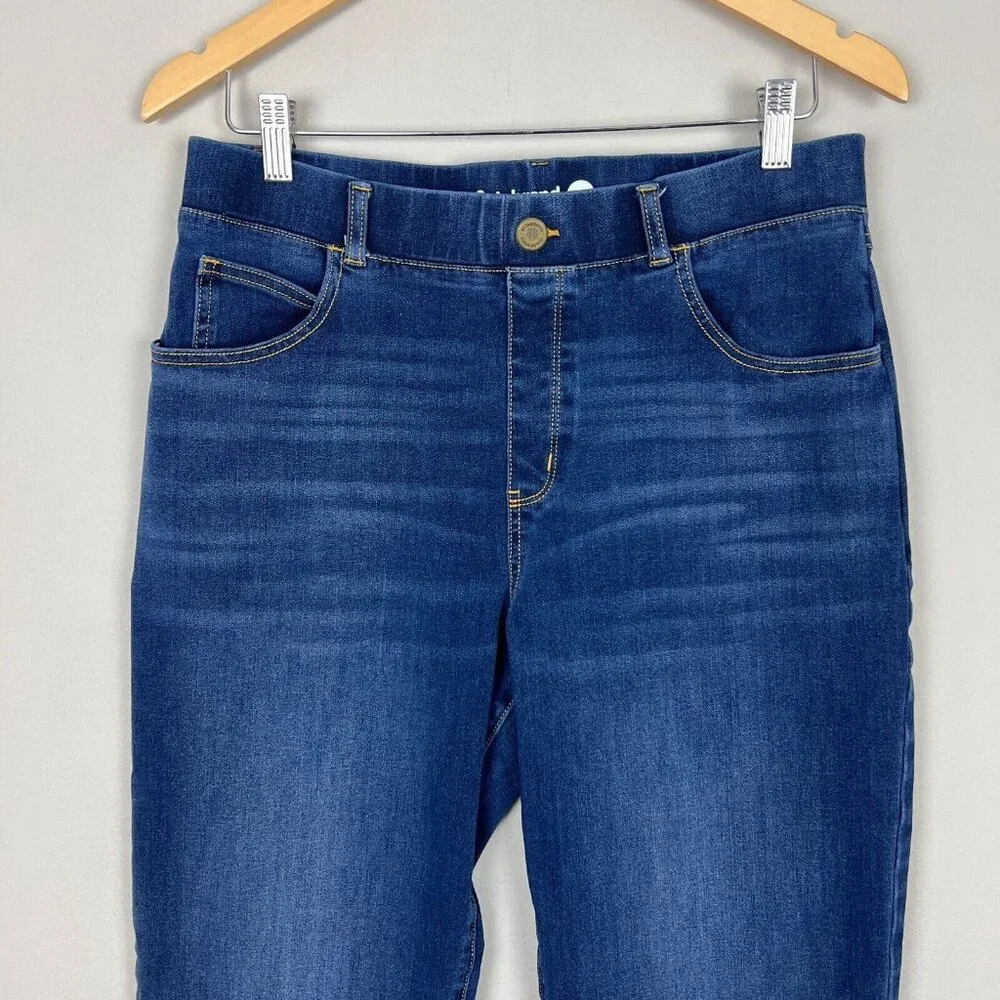 Betabrand Jeans Women Large Blue Denim Signature Mid-Rise Bootcut Pull On Pocket